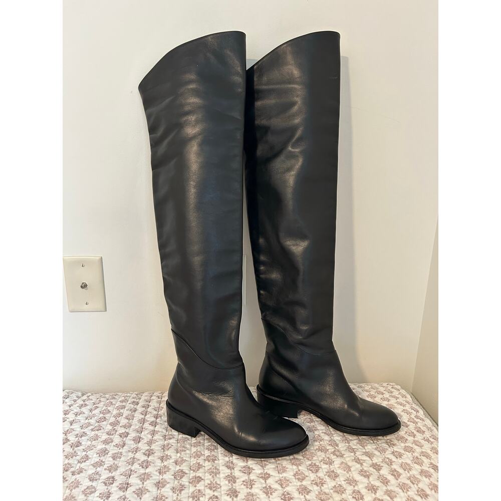 Inga Black Italy Leather Thigh High Riding Boots EU 37 EUC Over the Knee Classic